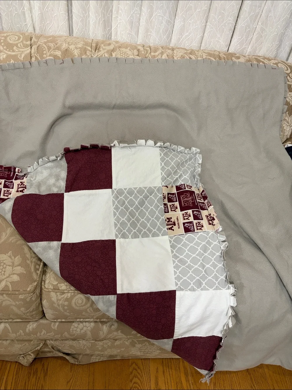 Texas A&M Aggies Patchwork Throw Blanket - Maroon & White Hand Pocket in front